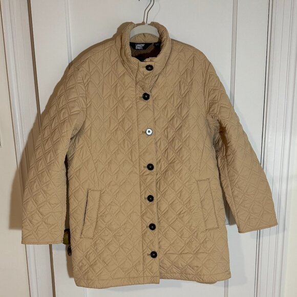 Women's primaloft quilted 3/4 length 3-season button/zip coat, light tan size PL - Picture 1 of 14